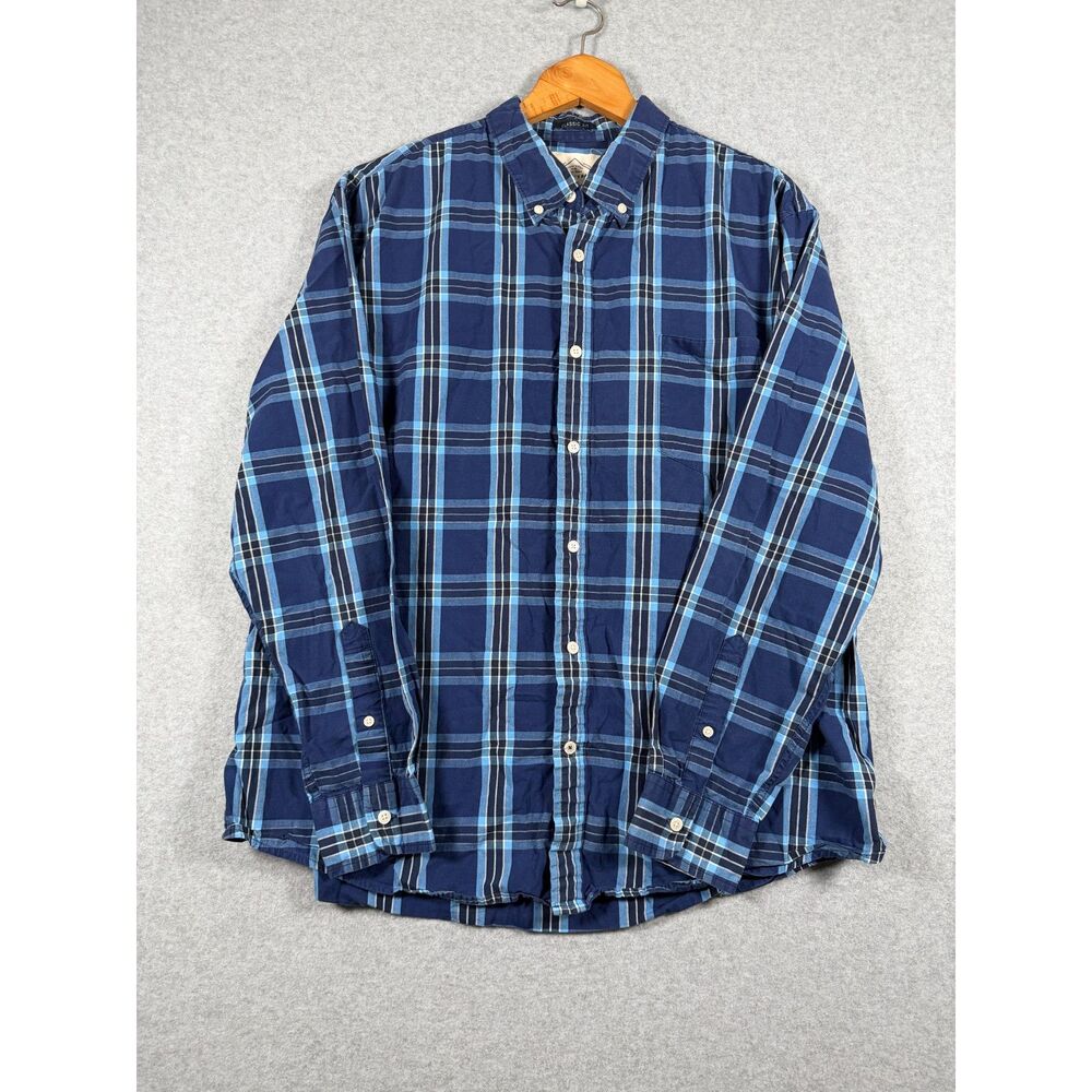 St John's Bay Men's XL Blue Plaid Cotton Button Down Classic Fit Shirt 0702